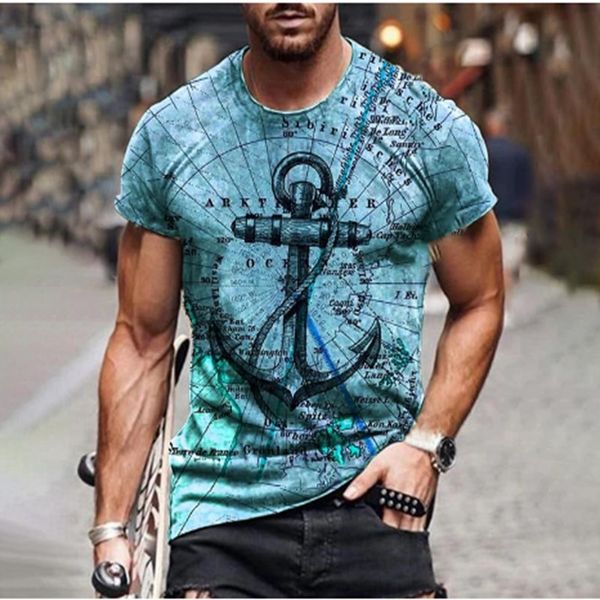 

anchor tough guy style men's 3d t-shirt graphic optical illusion short sleeve party street punk and gothic crew neck summer, Black;green