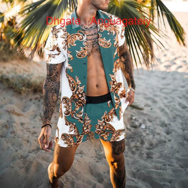 

casual men's fashion shirts tracksuit hawaiian sets t-shirts printing luxury summer swim short sleeve button men shirt suit vacation be, White;black