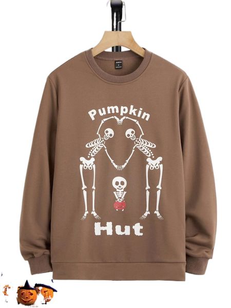 

men 1pc letter & skeleton print pullover i1z2#, Black