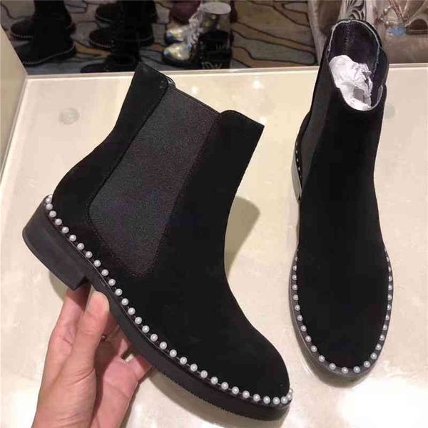 

boots women's black suede boots short winter shoes pearl style chelsea