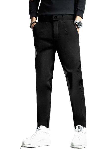 

men zipper fly slant pockets suit pants t9i3#, Black