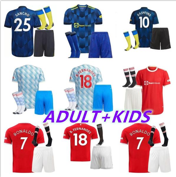 

2021 pogba sancho soccer jerseys b.fernandes cavani rashford shaw r.varane greenwood lingard martial kids man kit football shirt 21 22 suit, Black;yellow
