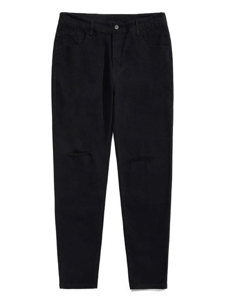 

extended sizes men ripped frayed tapered jeans 46du#, Blue