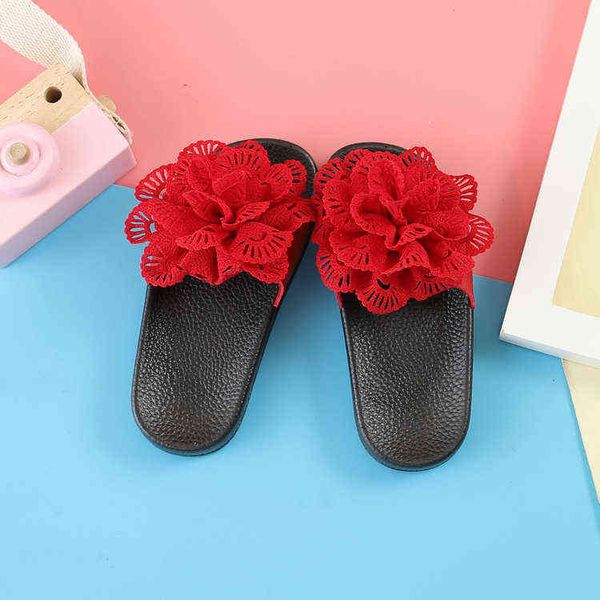 Kinder Mädchen Hausschuhe Sommerschuhe Kinder Sandalen mit Blumen weiche Hausschuhe Mode Baby Mädchen Strand Hausschuhe rutschfeste G220418