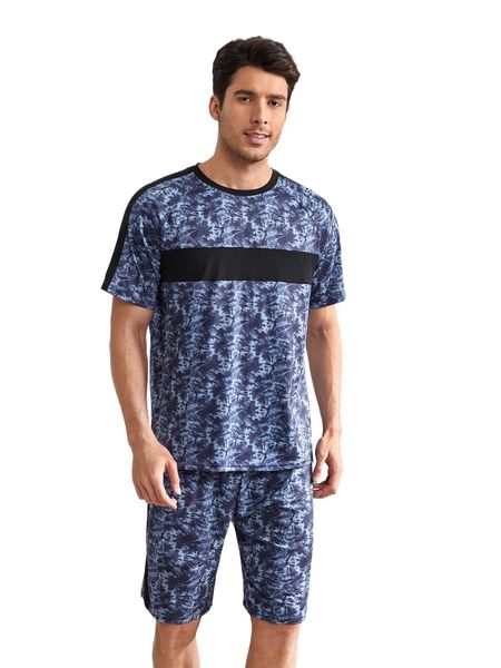 

men tie dye & colorblock pj set 08uv#, Black;brown
