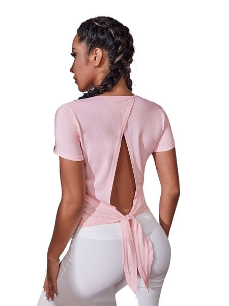 

cut out knot back sports tee v4w6#, Gray