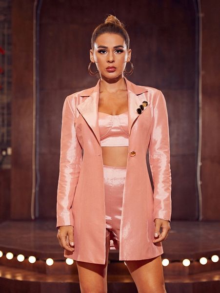 

x kimberly loaiza notched collar button front blazer d1vw#, White