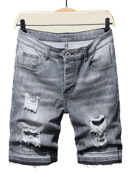 

men ripped washed denim shorts 44st#, White;black