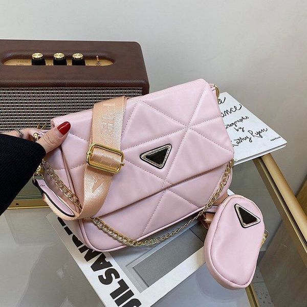 

brand women's messenger bags +purse 2pcs luxury shoulder bag lady chest pack lady composite chains canvas handbag purse vintage