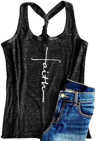 

womens racerback tank summer workout graphic sleeveless christian t shirts p92c#, White