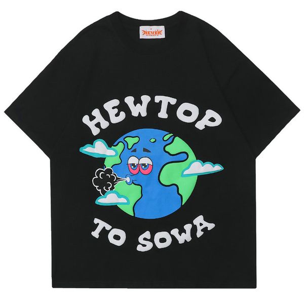 T-shirt oversize divertente O-Collo in cotone con stampa di terra in schiuma Top Tee Harajuku Streetwear T-shirt Hip Hop casual per abbigliamento da uomo