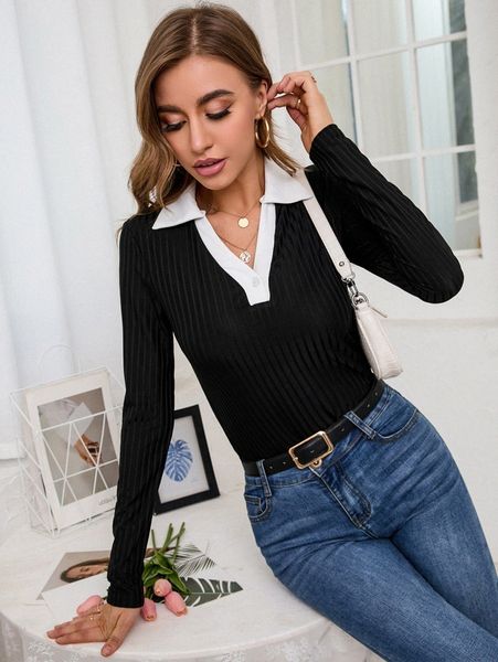 

rib knit collar neck tee 315l#, White