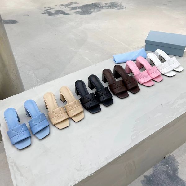 

designer sandals quilted nappa sandal soft suede leather slippers triangle logo slipper casual high heels size 35-43, Black