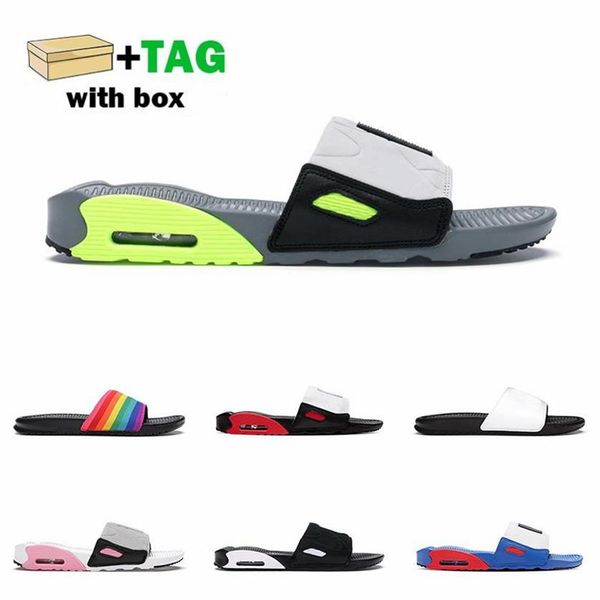 

box with classic 90 slippers men women 90s digners slid white rose cool grey smoke volt black oreo slide fashion flip flop outdoor251m