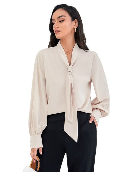 

tie neck bishop sleeve blouse p005#, White