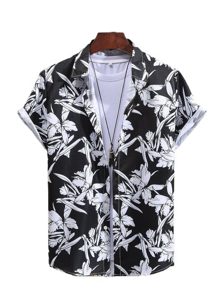 

men random floral print shirt without tee 84rf#, White;black