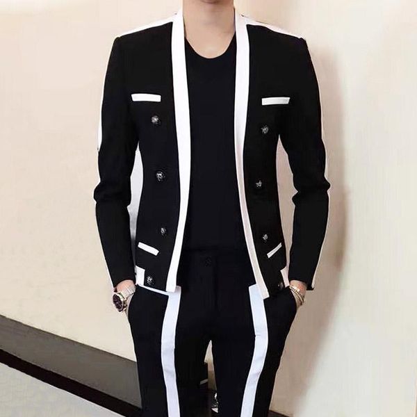 Tute da uomo a righe a contrasto nero abito bianco maschile sposo da sposa 2022 autunno inverno uomo travestito slim fit abito da palcoscenico festa da uomo