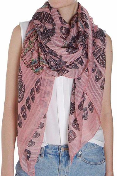

Skull Head Sun Protection For Beach Vacation Scarf Long Oversized Lightweight Printed Shawl Wrap 180X90 CM