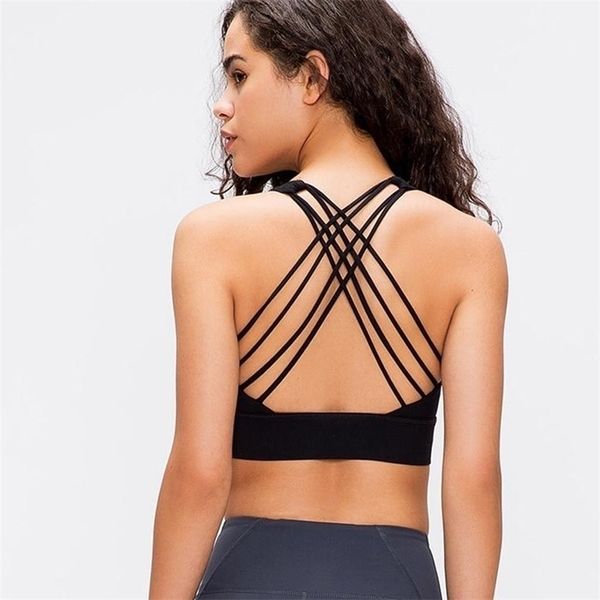 

padded sport bras lady breathable quick dry cross back crop nake-feeling tank with removable chest pads running 220318, White