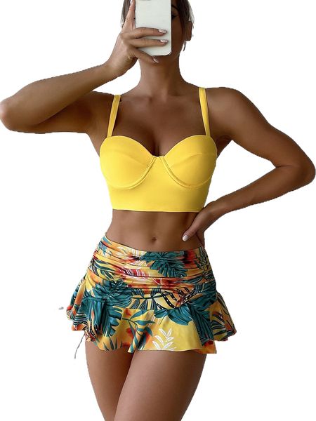 

tropical print push up ruched bikini swimsuit p8dz#, White;black