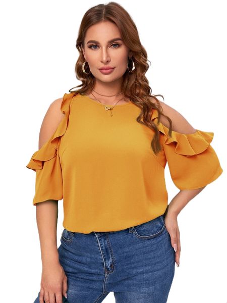 

plus cold shoulder ruffle detail l8u9#, Black