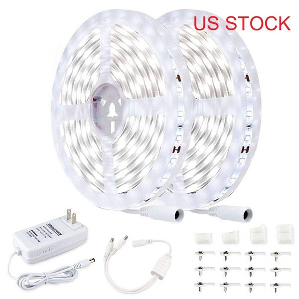 Luzes de tira LED de 32,8 pés/10m dos EUA 6500k Super Branco Branco Dimmível 24V LEDS DC LUZES DE TAPA PAR