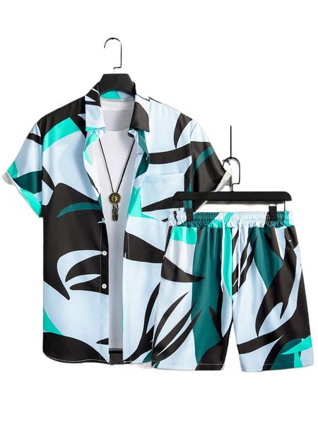 

men random print shirt & shorts without tee 30ud#, Gray