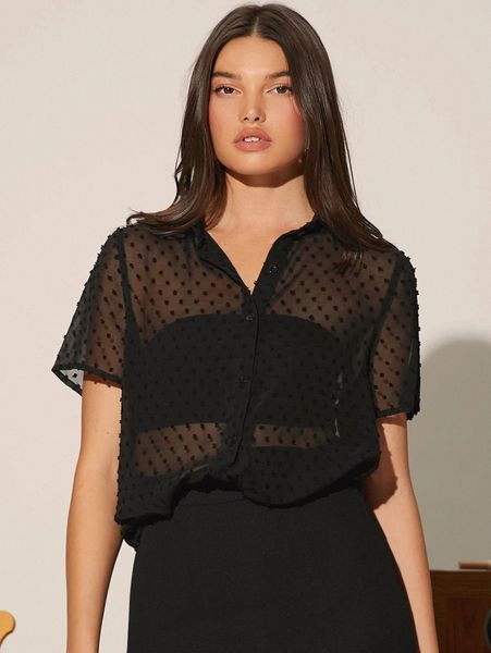 

swiss dot chiffon blouse without tube c7nb#, White