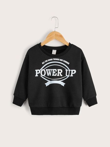

toddler boys drop shoulder slogan & graphic pattern pullover she, Black