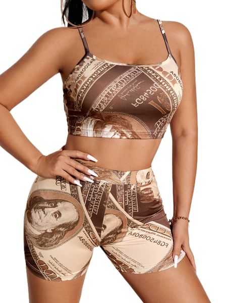 

sxy dollar print cami & biker shorts t6e4#, White