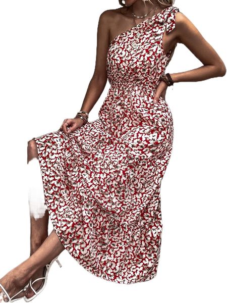 

all over floral print one shoulder dress m4gv#, Black;gray