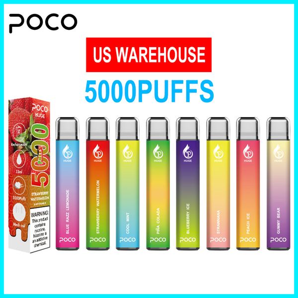 Magazzino USA 5000 sbuffi Sigaretta Eletronic Bobina di maglia originale Poco Enorme penna Vape usa e getta Ricaricabile 15ML Dispositivo a 8 colori Penna a vapore più recente