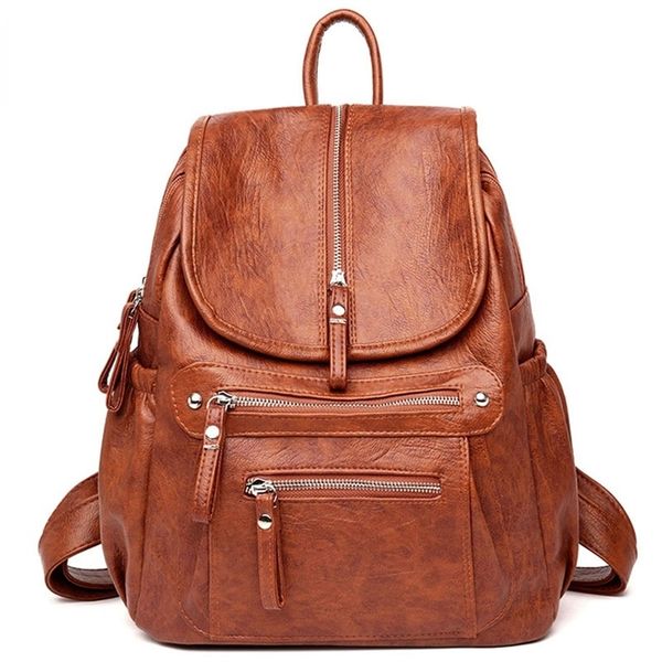 

women leather backpacks vintage female shoulder bag sac a dos travel ladies bagpack mochilas school bags for girls 220725