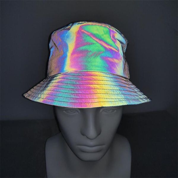 

cloches night colorful reflective cap men women hip hop punk dancer singer reflect light hat casual fisherman, Blue;gray