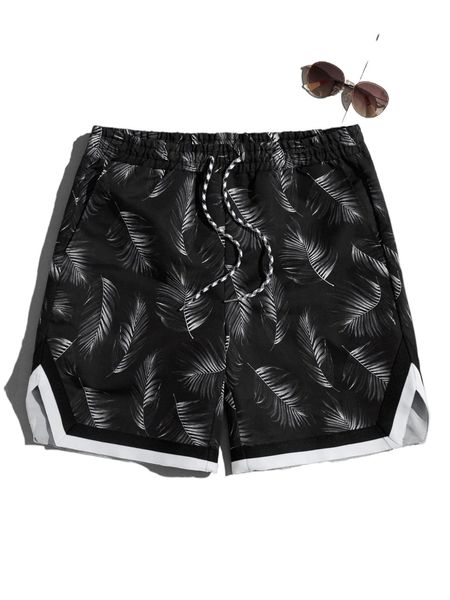 

men tropical print tape trim shorts x4az#, White;black