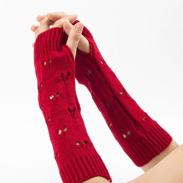 7 paia di guanti senza dita da sci da donna di media lunghezza con maniche calde in lana lavorata a maglia Jacquard Love