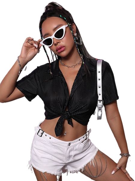 

button front satin crop shirt 970s#, White