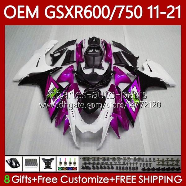 Fairings de injeção para suzuki gsxr 600 750 cc k11 750cc 600cc gsxr600 rosa branco 11 12 13 14 15 16 121NO.108 GSXR-600 GSXR750 2017 2018 2019 2020 2021 gsxr-750 11-21 corpo