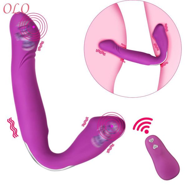 Strap Olo em dupla penetração vibrador vibrador lésbico clitóris estimulador ânus massagem brinquedos sexy para mulher tira sem alças