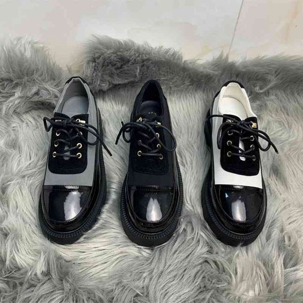 

dress shoes autumn and winter little fragrant pa black white lefu shoes women's thick bottom muffin patent leather casual lace up singl