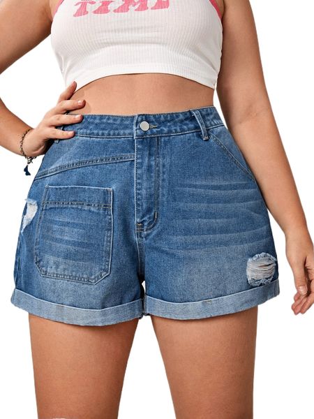 

plus ripped roll up hem denim shorts t9ir#, White;black