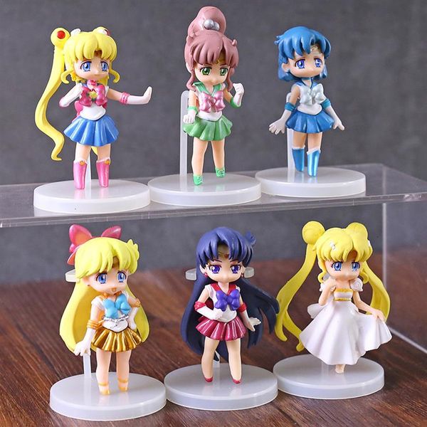 

6pcs set sailor moon mizuno ami kino makoto minako aino mini action figure doll model toy356g