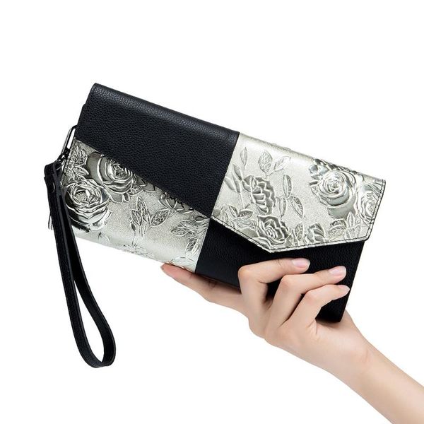 

wallets women's clutch wallet made of leather purses luxury designer bag large capacity woman purse with wrist let, Red;black