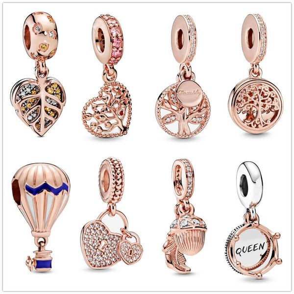 925 Gümüş Fit Pandora Charm 925 Bilezik Bileklik 925 Gümüş Gül aile hayat ağacı Asılı takılar seti Kolye DIY Güzel Boncuk Takı