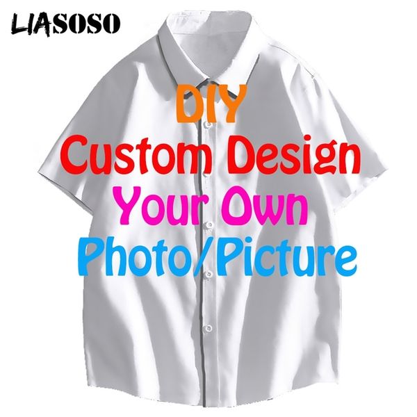 Liasoso DIY Özel Tasarım Düğmesi Gömlek Erkekler S 3D Baskı Kısa Kollu Kadın Erkekler Gevşek Güzen