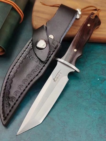 Выживание прямой нож 7cr13mov satin tanto point blade Full Tang Wood Renge Outdoor неподвижный лезвие ножи для охоты на кожа