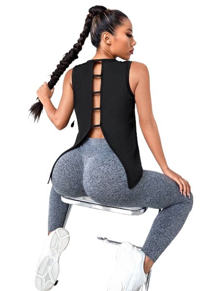 

ladder cut split back sports tank a17h#, Gray