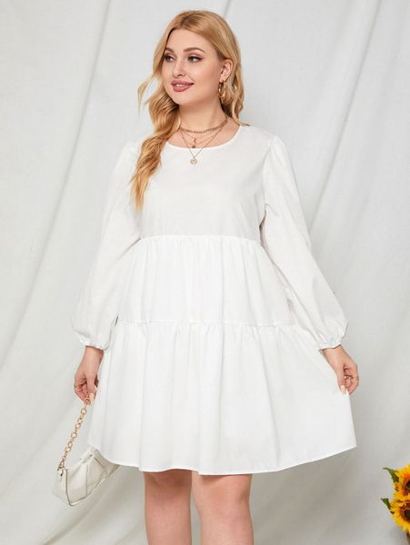 

plus solid lantern sleeve dress u4uw#, Black