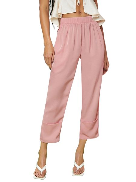 

roll hem cropped pants w2yz#, Black;white