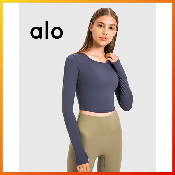 

alo yoga spring and autumn women's women's crop long sleeve sports yoga running fitness training stretch t-shirt, White;red